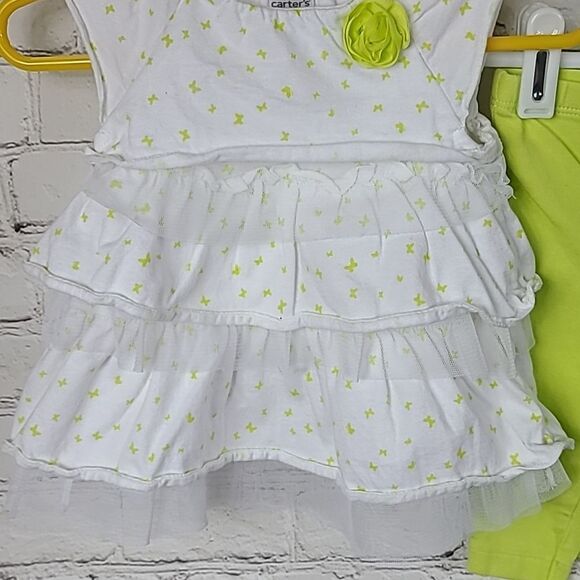 Carter's Baby Girl 3M Lime Green Butterfly Tulle Ruffled Top & Pants 2pc Outfit - Picture 3 of 7
